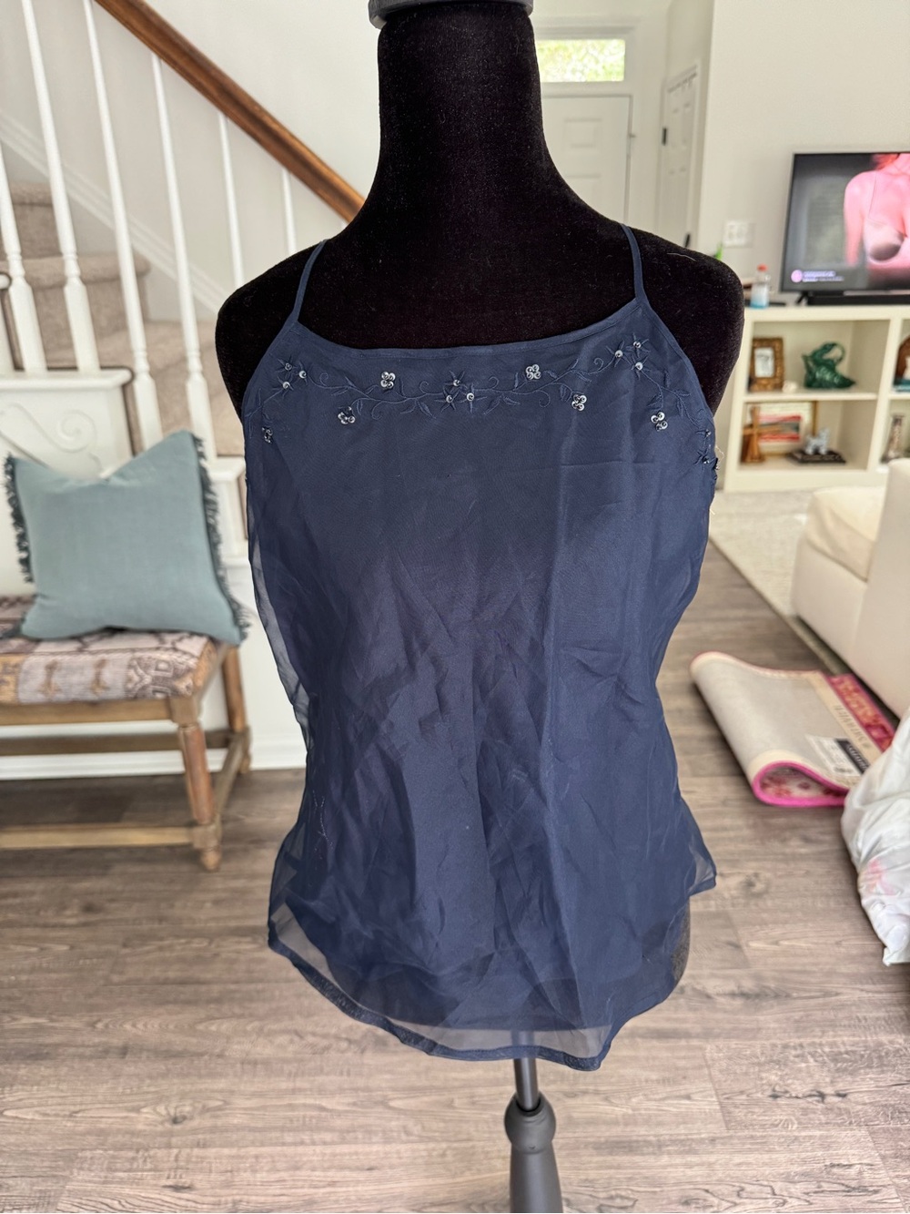 Merona Navy Beaded Spaghetti Strap Tank Top